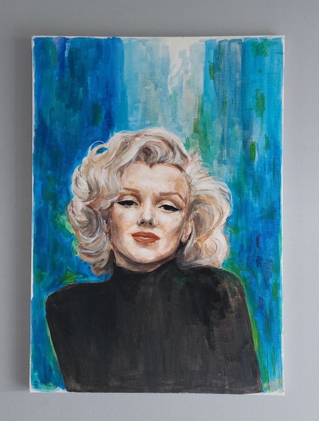 Obraz na płótnie Marilyn Monroe akryl niebieskie tło duży