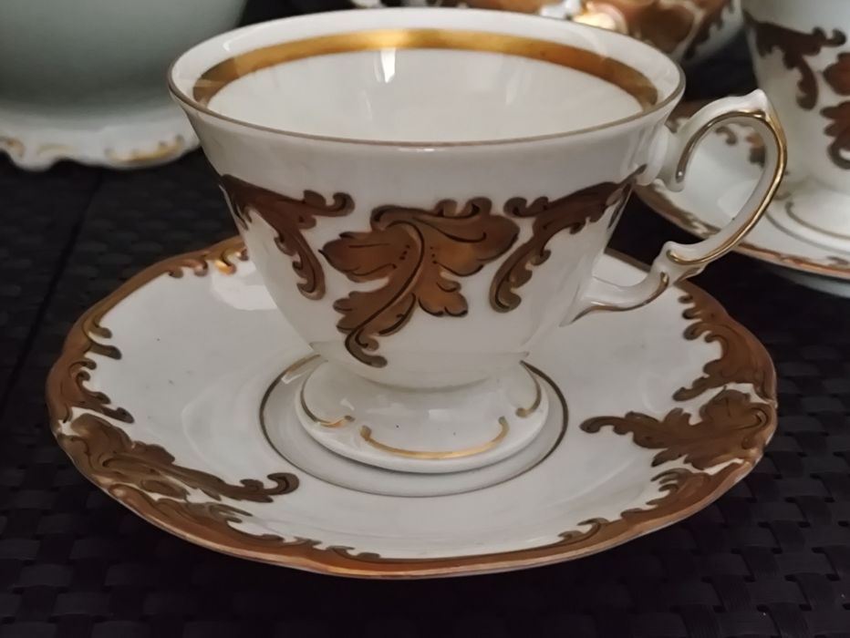 Porcelana Wawel W-ch  Serwis Tet-ta-Tet Mokka  Złoty Liść Fryderyka