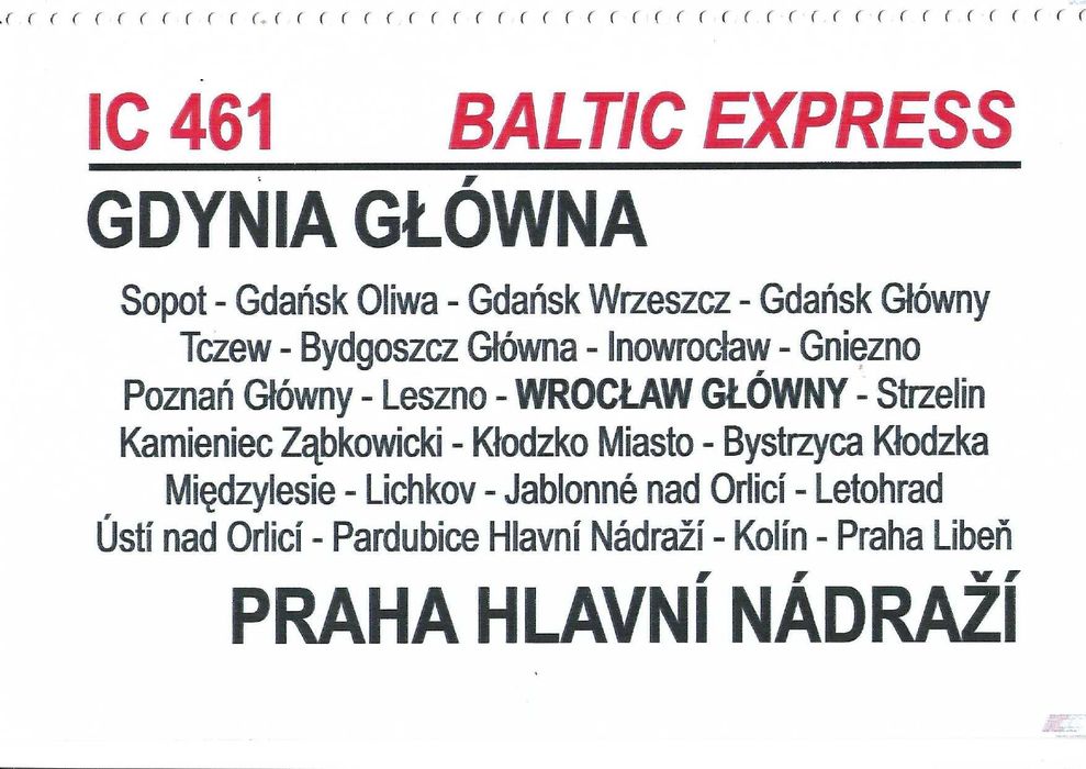Tablica relacyjna - IC Baltic Express (zeszyt)