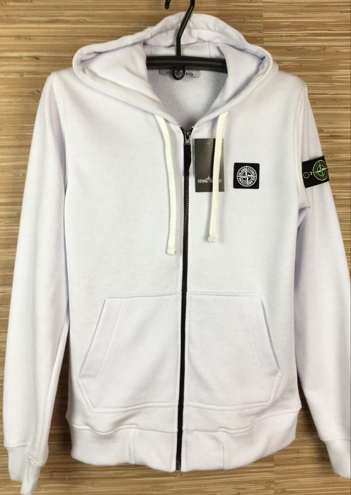 Stone Island кофта біла на блискавці з капюшоном, якісна турецька