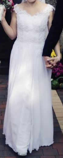 Suknia ślubna biała hiszpanka rozmiar S 36 155cm + 9 cm obcas