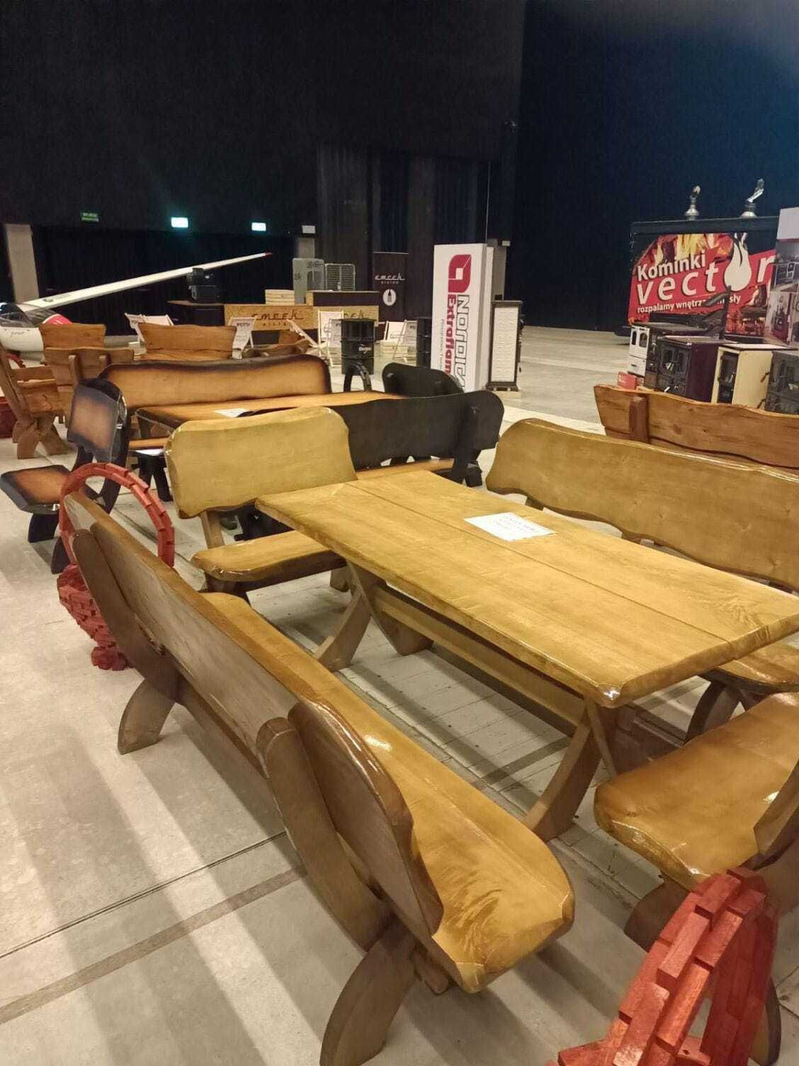 Meble ogrodowe drewniane duży stół 2,5m XL ławki krzesła do ogrodu