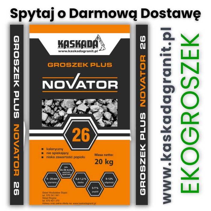 Węgiel groszek NOVATOR dostawa GRATIS od 2 ton dawniej ekogroszek eko