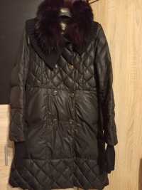 Kurtka zimowa xl, Pikowany płaszcz czarny z futerkiem