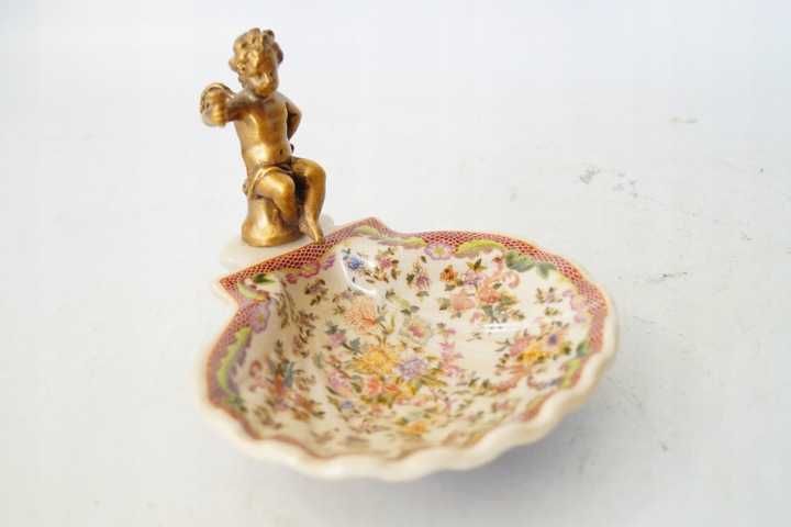 Mydelniczka paterka z aniołkiem porcelana + brąz 3