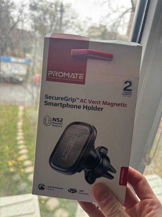 Автотримач для телефона магнітний Promate VentMag-L Black