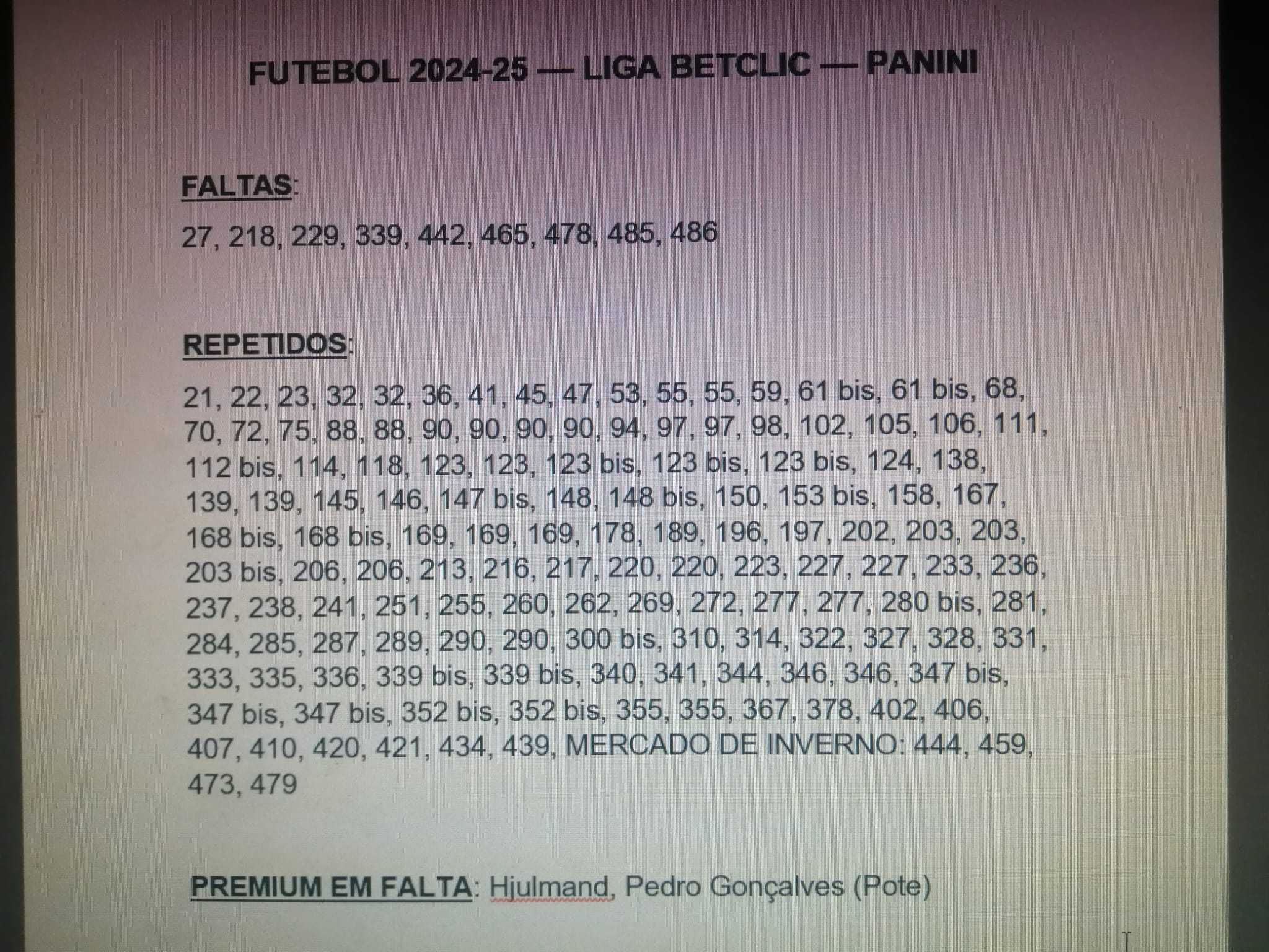 Cromos Futebol Panini 24-25, 23-24 e 22-23