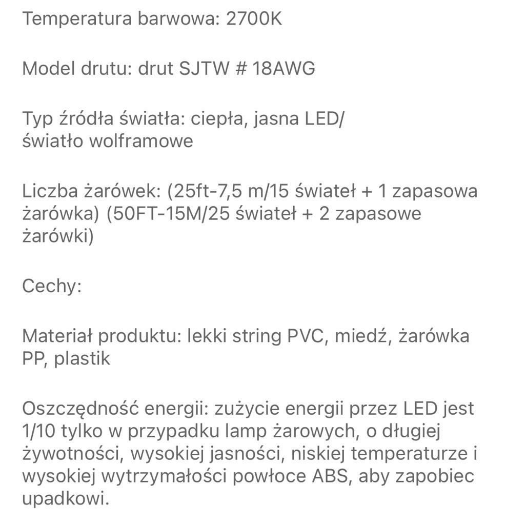 Lampki zewnętrzne oświetlenie led 25 żarówek 15 m