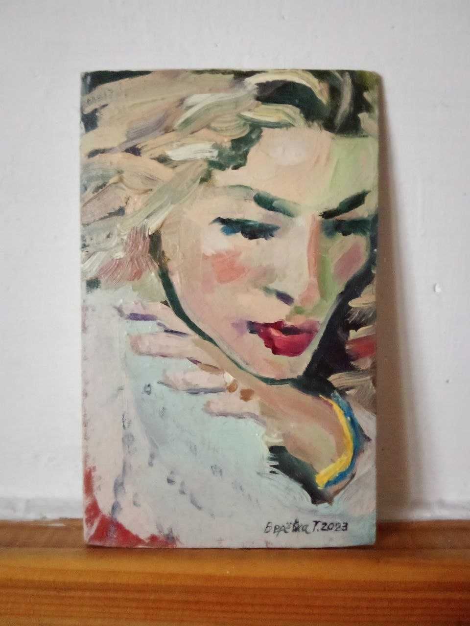 Картина "Женский портрет", масло, миниатюра 10#16 см.