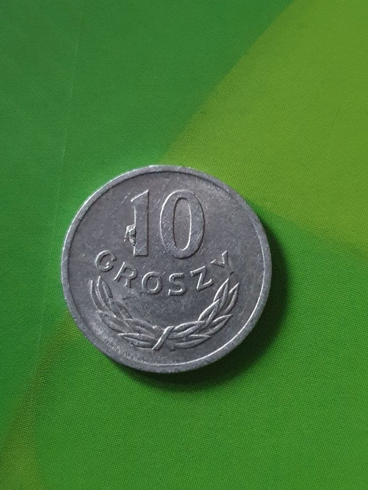 Moneta 10 groszy z 1973 roku ze znakiem mennic i bez stan bardzo dobry