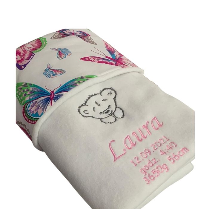 Kocyk polarowy z haftem metryczką imię dedykacja