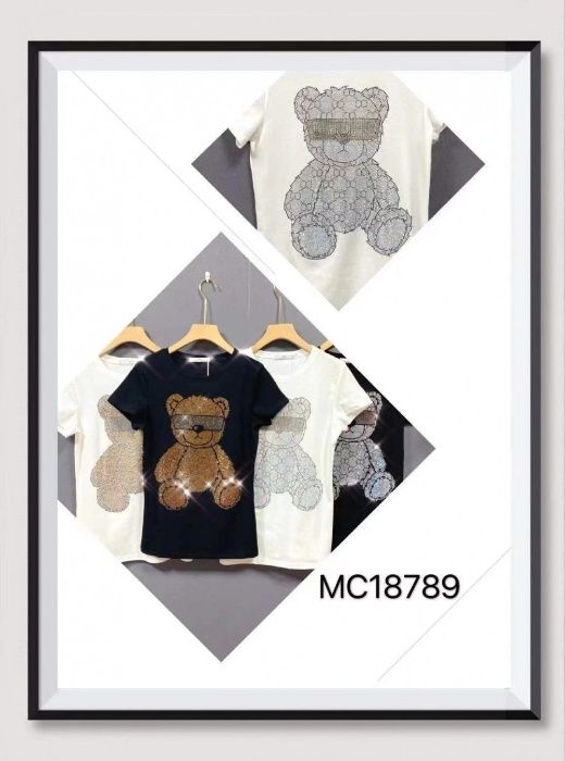 Czarny t-shirt MIŚ srebrny misiek dżety r.S/M