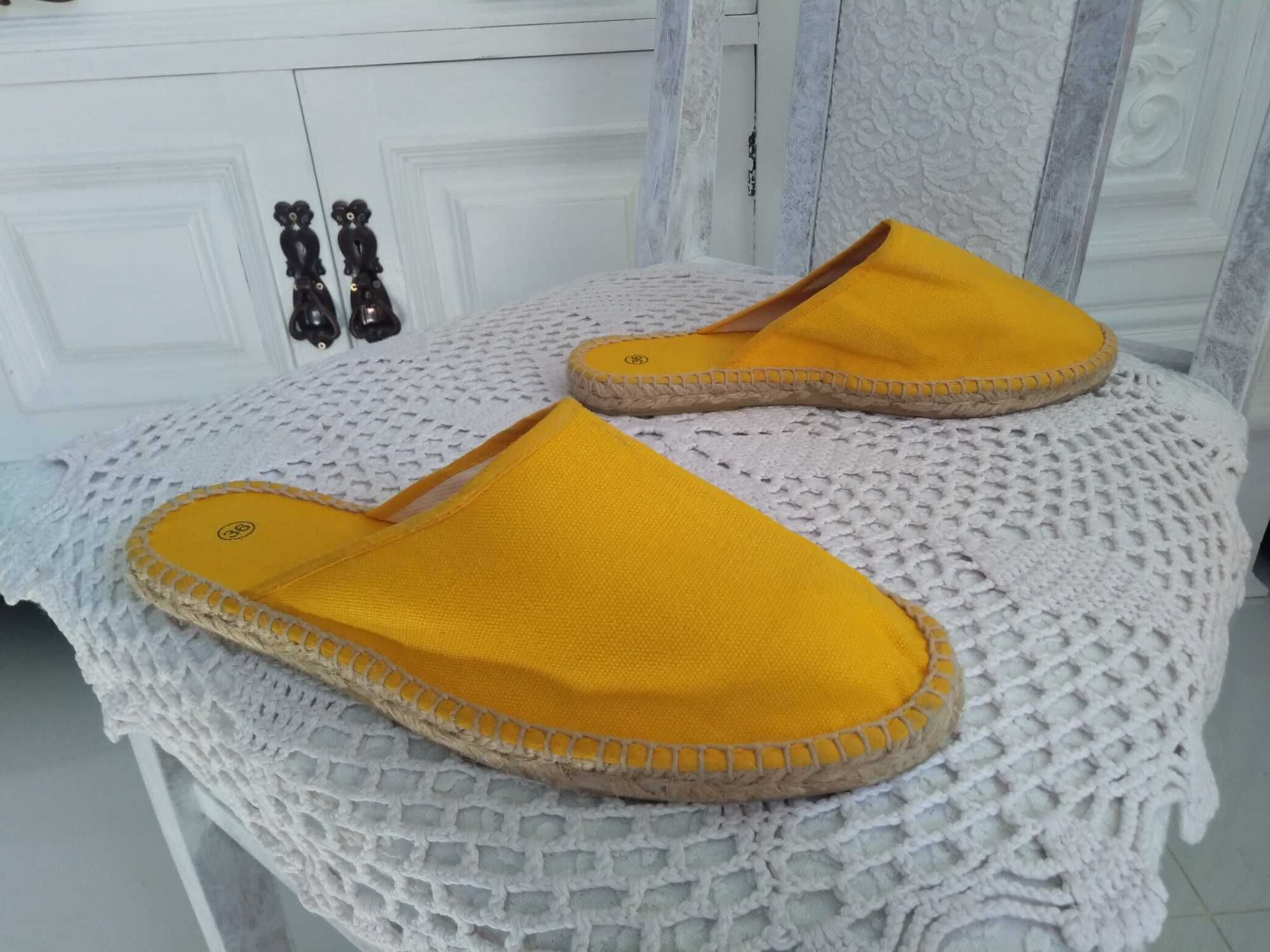 NOWE klapki lniane szmaciane żółte sandały letnie buty damskie 36