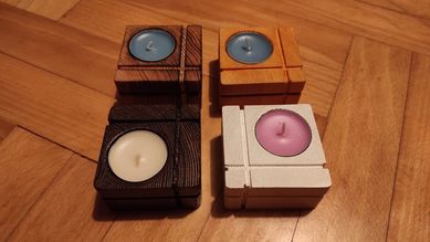 Wyroby z drewna - Zestaw drewnianych świeczników tealight