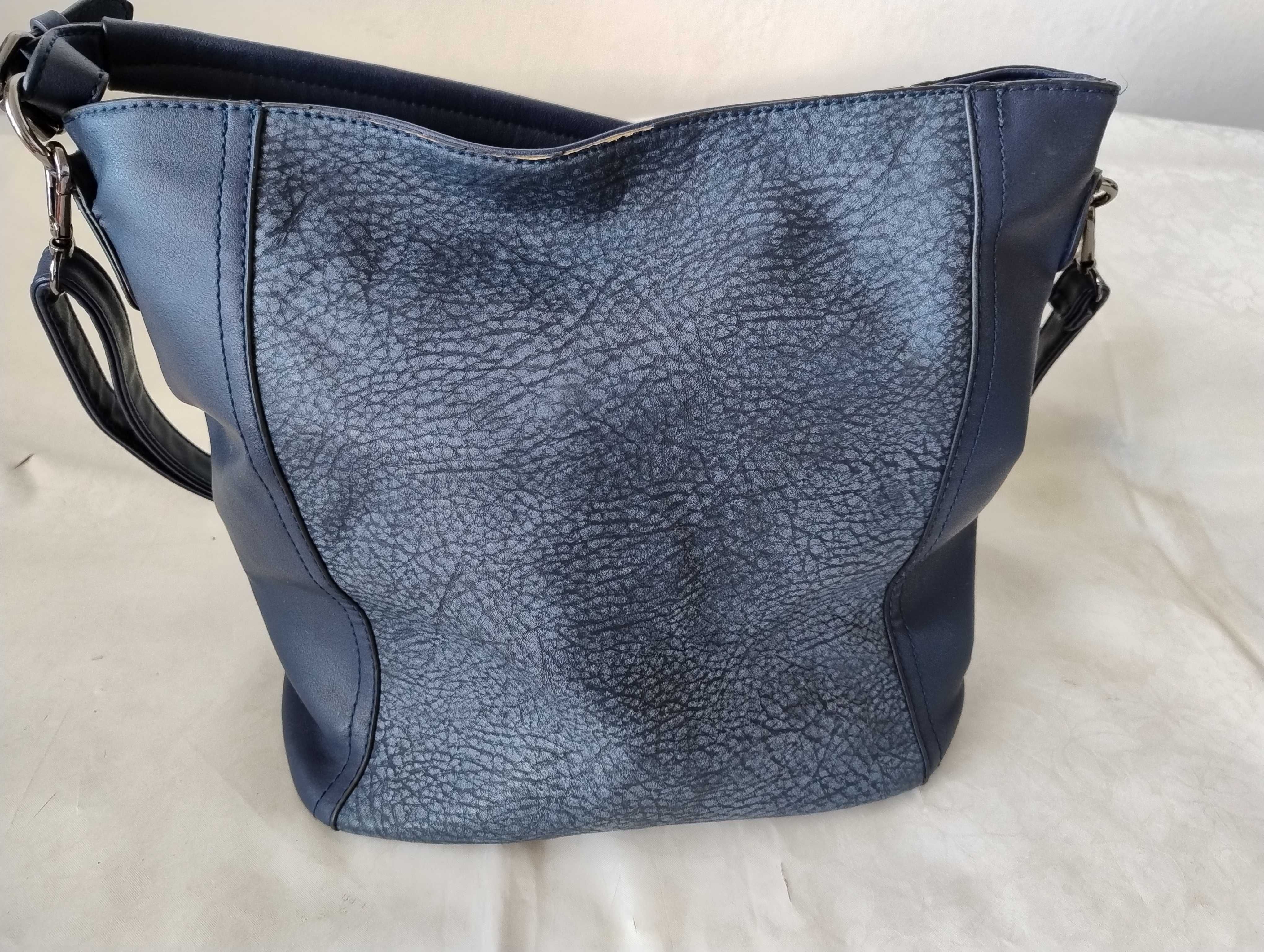 SUPER CENA. Torebka granatowa ma 2 paski 41x31x18 cm - czytaj opis!