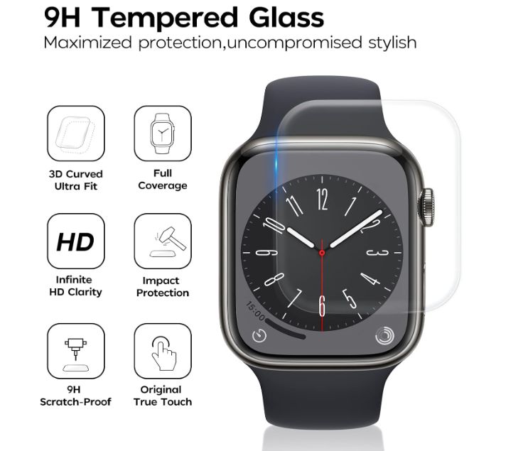 3-pak osłona ekranu do apple watch 7/8/9 45mm szkło hartowane 9h