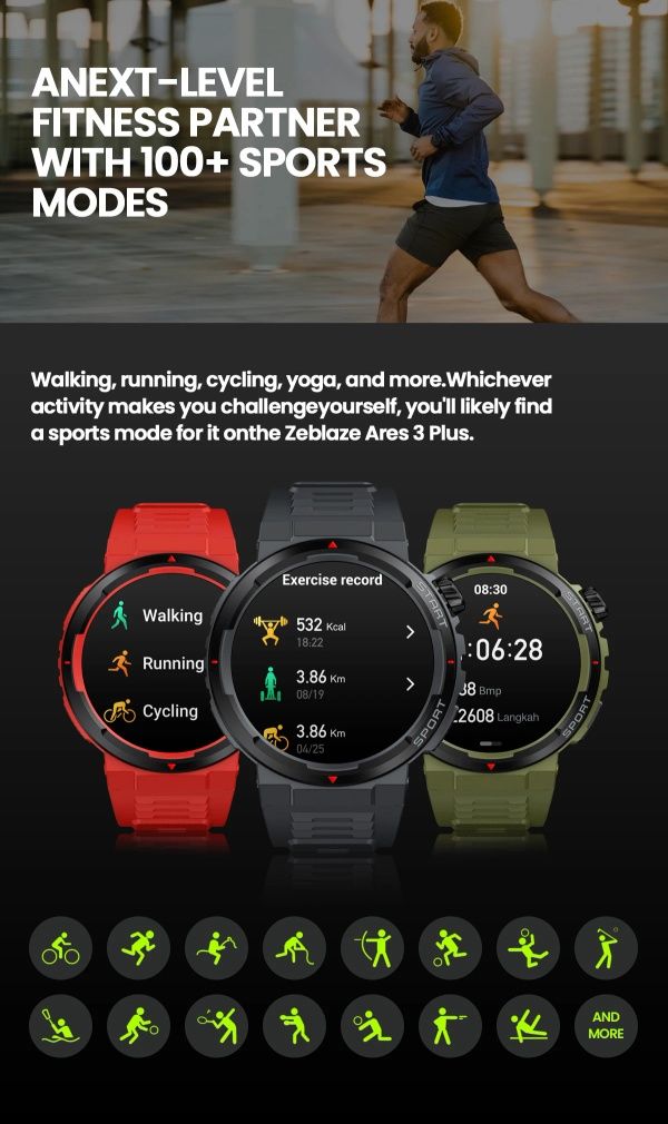 Zeblaze Ares 3 Plus смарт годинник AMOLED звонки