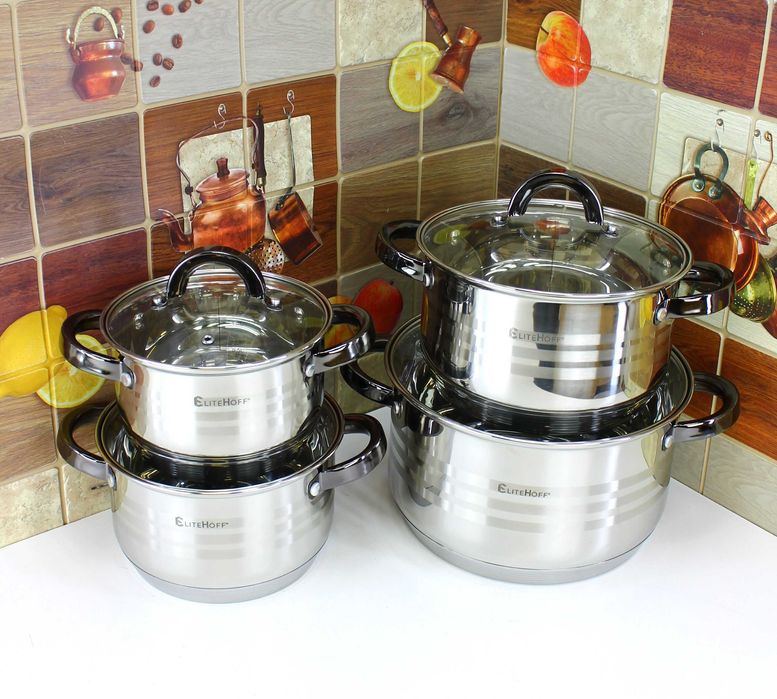 4szt. 6L; 3,5L; 2,5L, 1,8L Soliny Zestaw Garnków z czarnymi Uchwytami