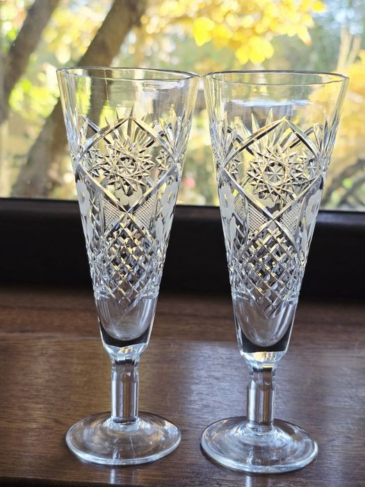 Kieliszki krysztalowe do szampana prl szampanki, bogaty szlif