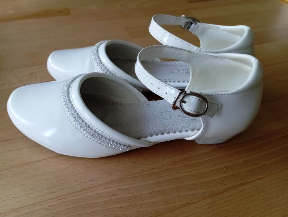 Buciki buty lakierki dziewczęce białe komunia wesele rozmiar 35