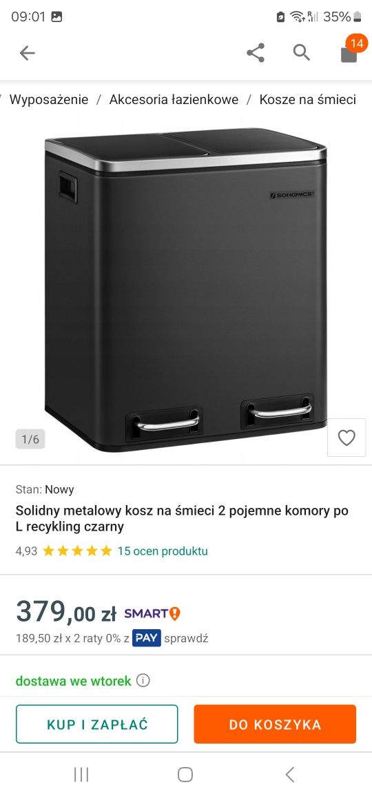 Śmietnik . 2 pojemniki na śmieci, 2 x 15 l, podwójny kosz na śm
