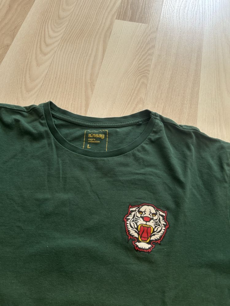 Zielona koszulka męska tshirt L sinsay butelkowa zieleń