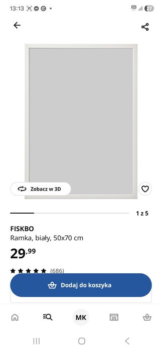 Ramka IKEA fiskbo 50X70 biala