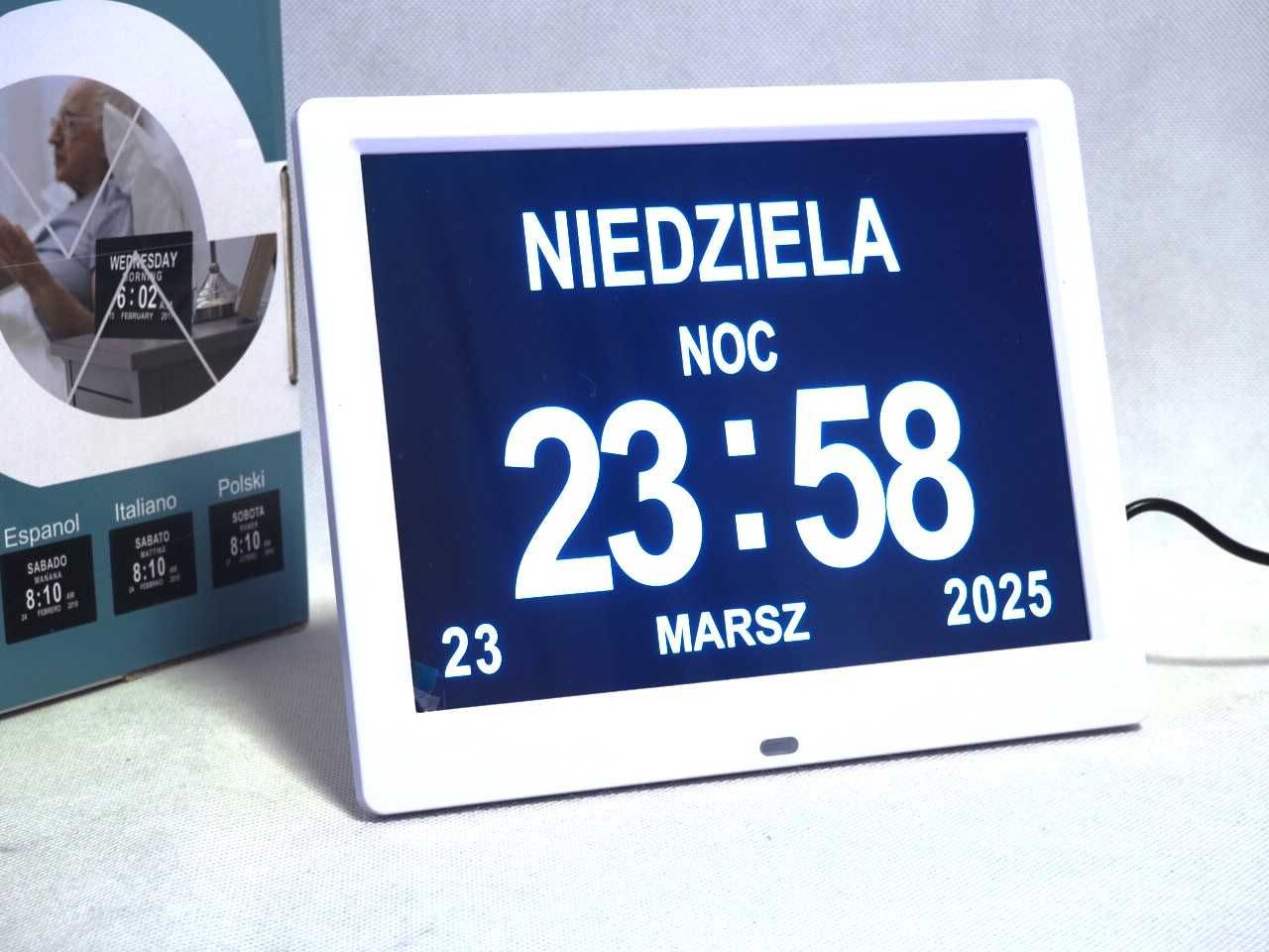 zegar z kalendarzem dla osób słabowidzących lub z alzheimer'em