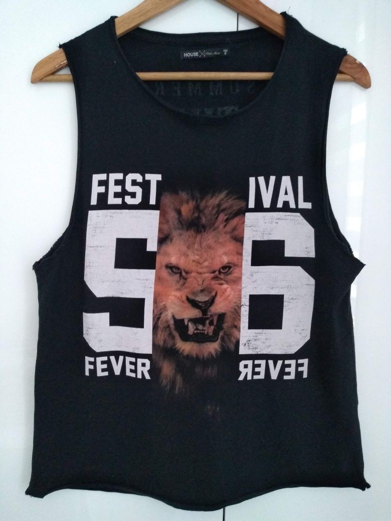 Czarny top festival fever House lew lion bluzka koszulka