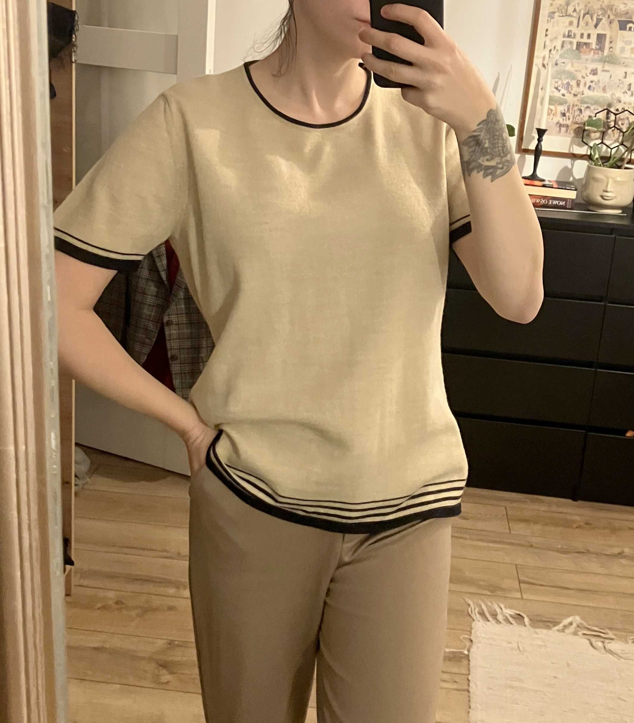 Wełniana beżowa bluzka oldmoney Your 6th Sense wełna merino