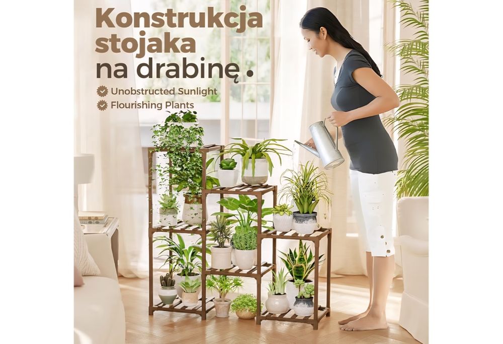Stojak na kwiaty doniczkowe - drewno eukaliptusowe