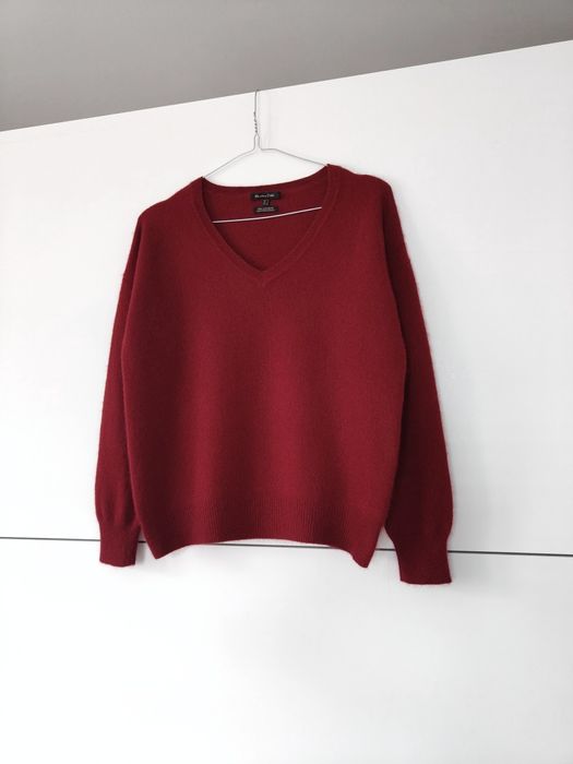 Sweter Massimo dutti 34 XS bordowy burgundowy kaszmirowy dekolt V