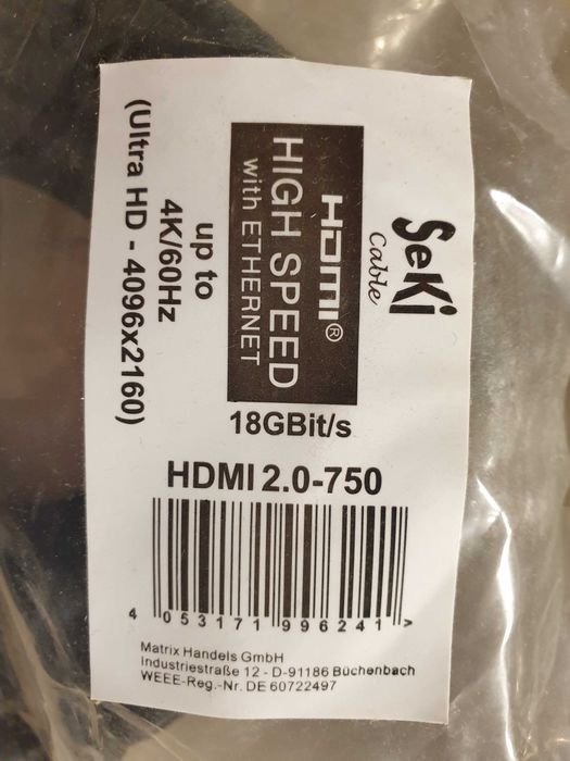 Cabo HDMI alta velocidade 18GBps com Ethernet 4K-60Hz 3.0 mts • NOVO !
