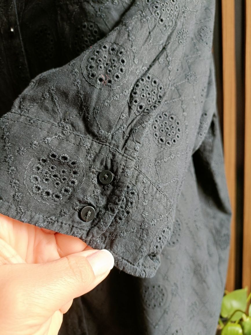 Koszula bluzka czarna ażurowy wzór dziurki rękaw 3/4 dłuższa r.xxl