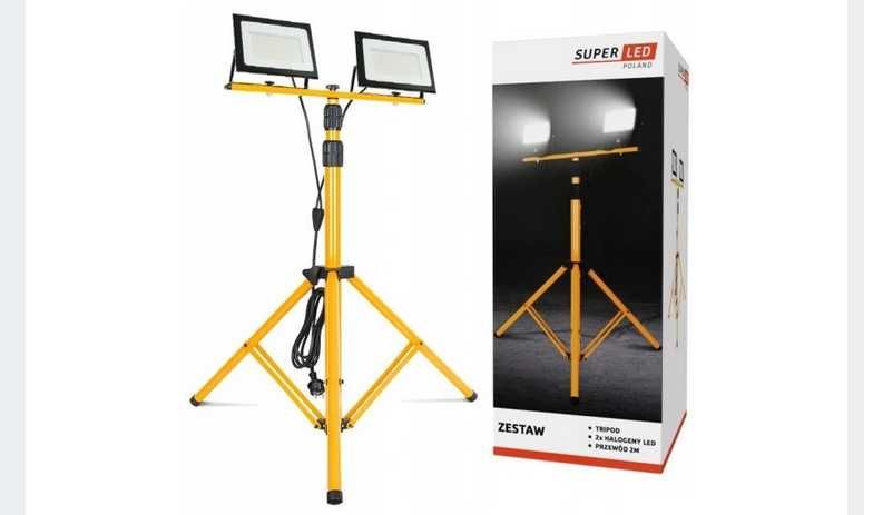 ZESTAW Statyw Naświetlacz Halogen Budowlany 2x50W LED 11000lm+ przewód