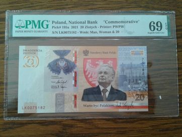 Banknot 20 zł Lech Kaczyński - 2021 - grading PMG 69