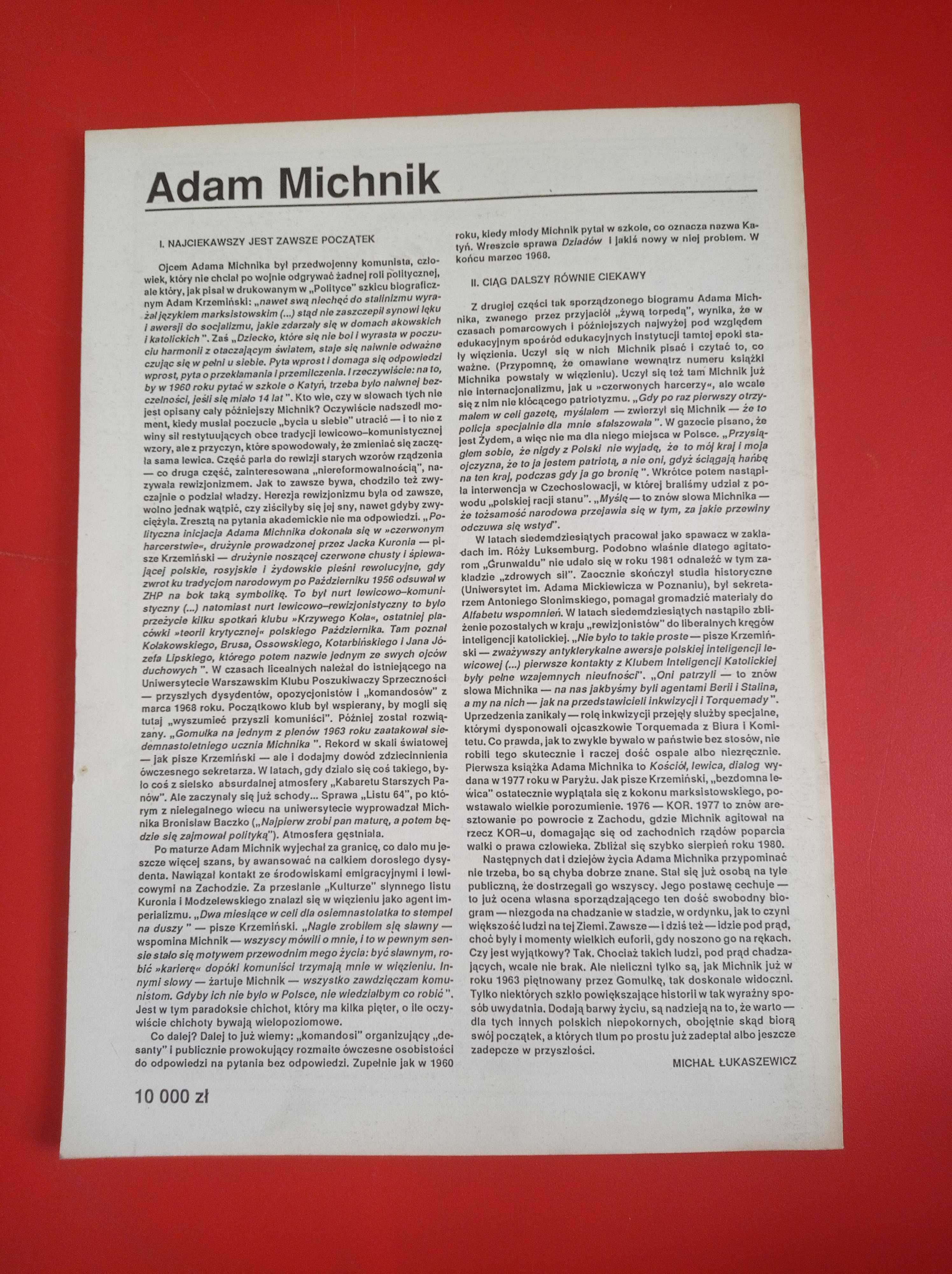 Nowe książki, nr 9, wrzesień 1991, Adam Michnik