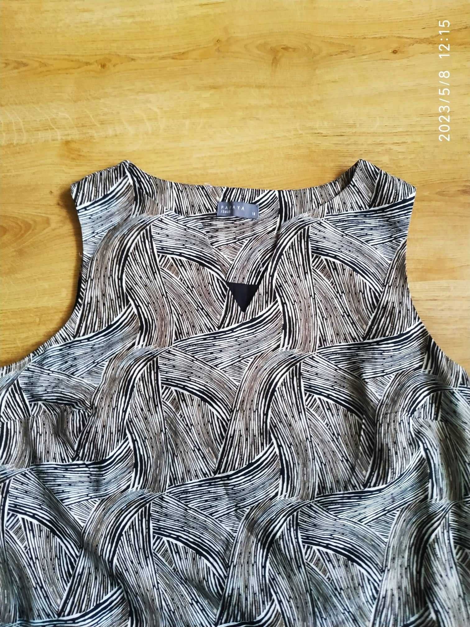 Lniana sukienka beżowo czarna Papaya 18 46 3XL