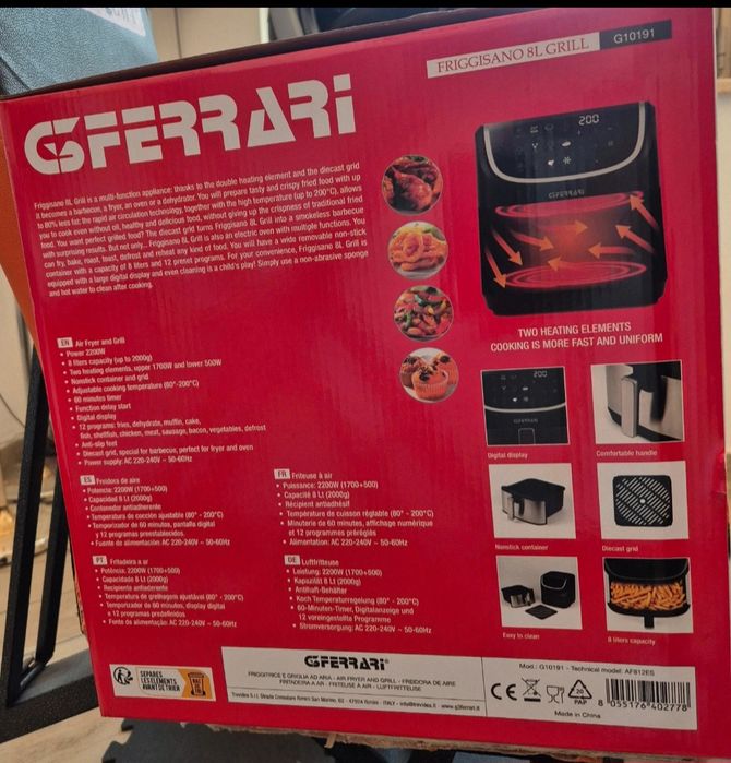 Air Fryer Ferrarri - XXL 8 L - Fritadeira a ar, forno, grill, desidrat