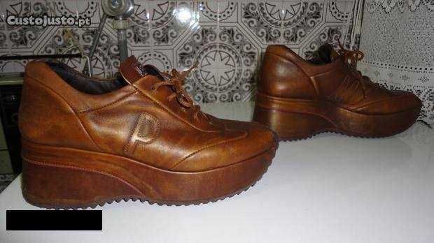 Sapatos/ténis de senhora em pele castanho P&M