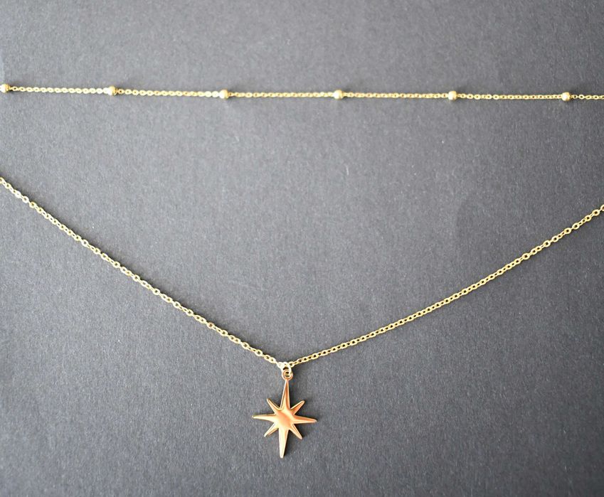 Naszyjnik DWA SZNURY złota gwiazdka GWIAZDA + kulki na prezent WYSYŁKA