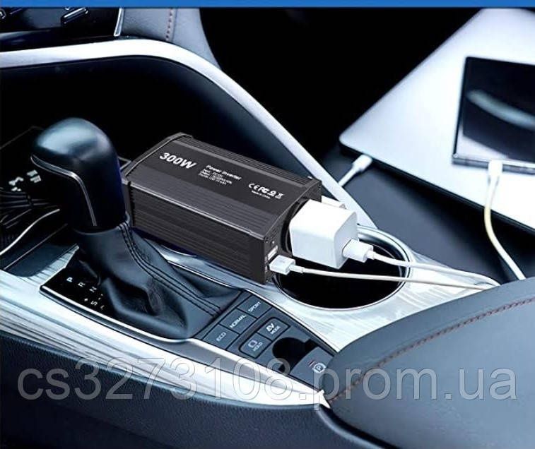 Перетворювач напруги LEICESTERCN 300W Інвертор (12V-220V, 2x USB 2.4A,