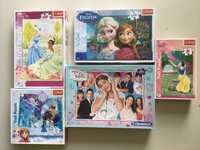 Zestaw 5 kompletów puzzli Kraina Lodu, Anna i Elsa, Królewna Śnieżka