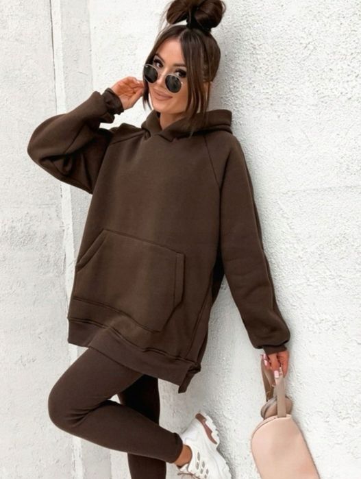 Komplet dresowy damski nowy czekoladowy bluza i legginsy jesienny