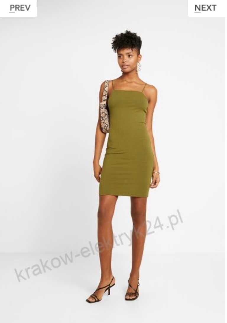 L 40 Bik Bok sukienka prążkowana midi khaki 95% wiskoza rozciągliwa