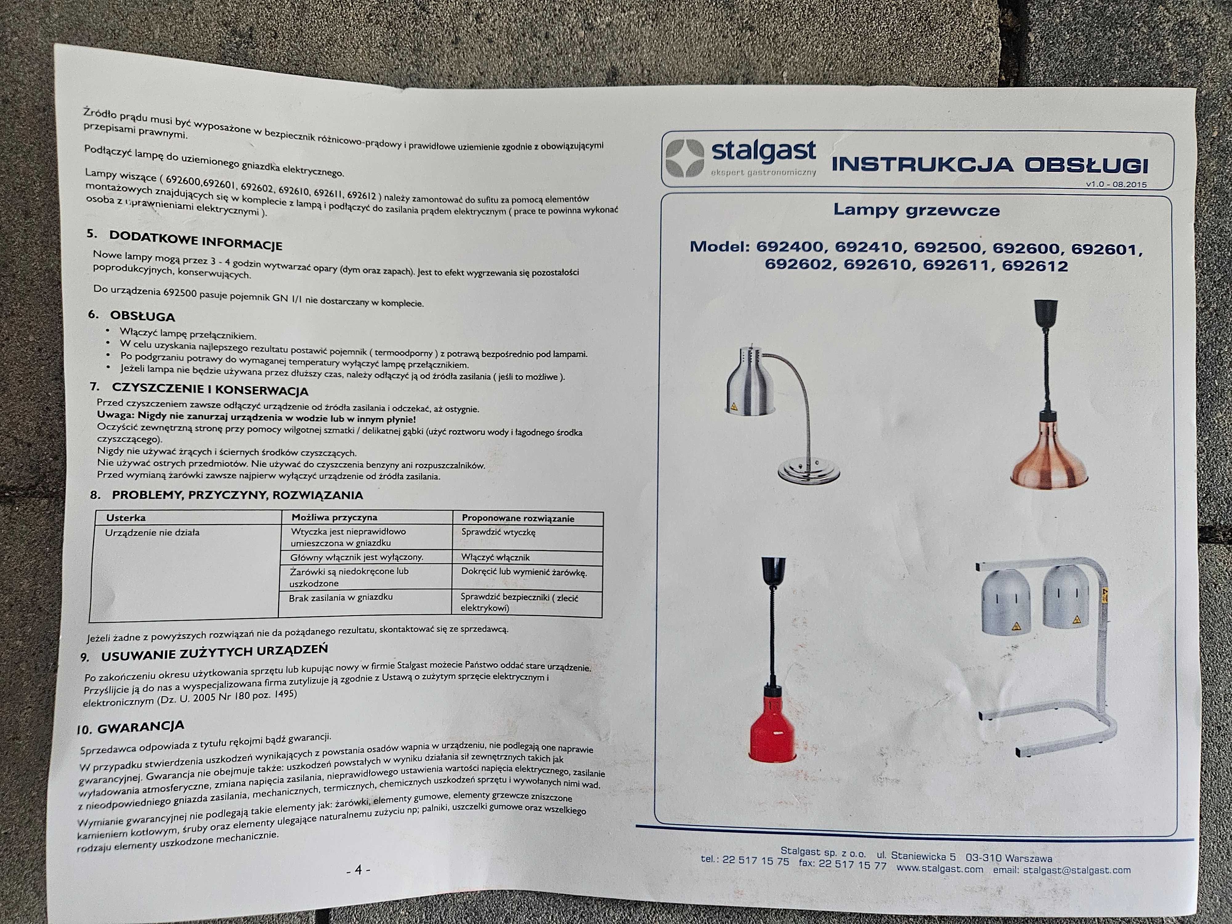 Stalgast Lampa grzewcza do potraw wisząca (692610) NOWA żarowka gratis
