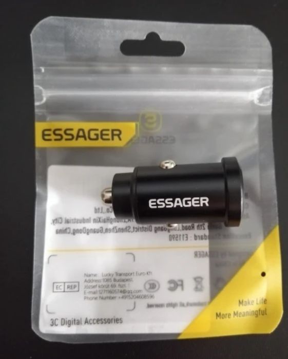 NOWA ładowarka samochodowa firmy ESSAGER 30W 5A Fast Charge USB-A i C