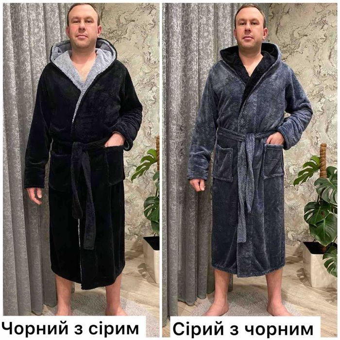 Мужской махровый халат с капюшоном / мужской халат на запах XL-6XL