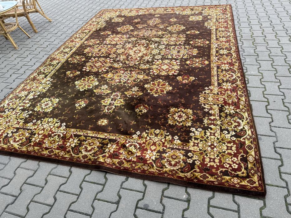 Duzy dywan klasyczny - brąz/bordo ze zlotymi ornamentami 350x250 DOWOZ