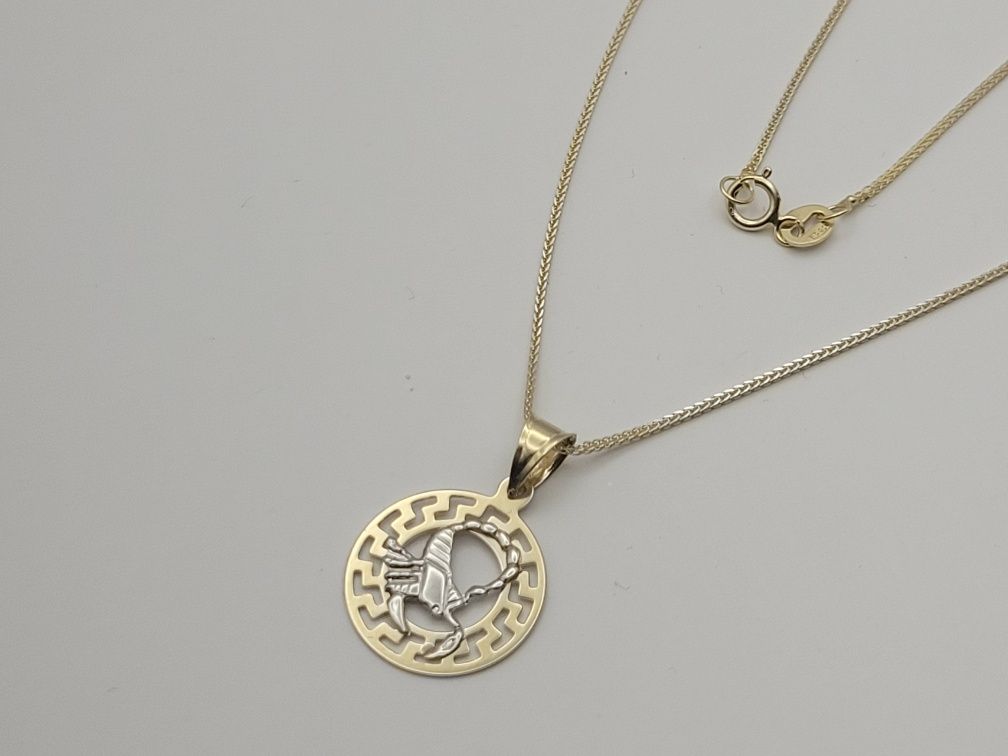 Nowy złoty łańcuszek złoto próby 585, znak zodiaku Skorpion, 50 cm